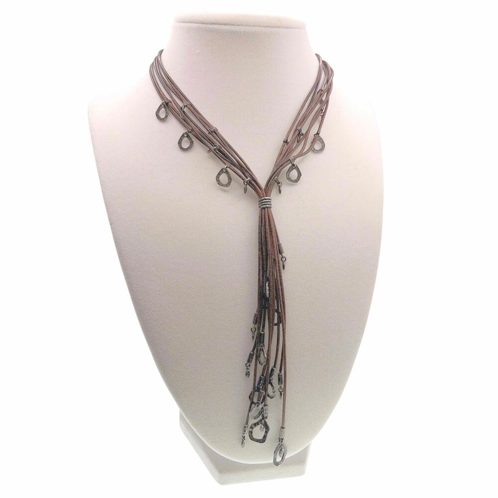 Signed Sterling Silver and Leather Necklace 25”